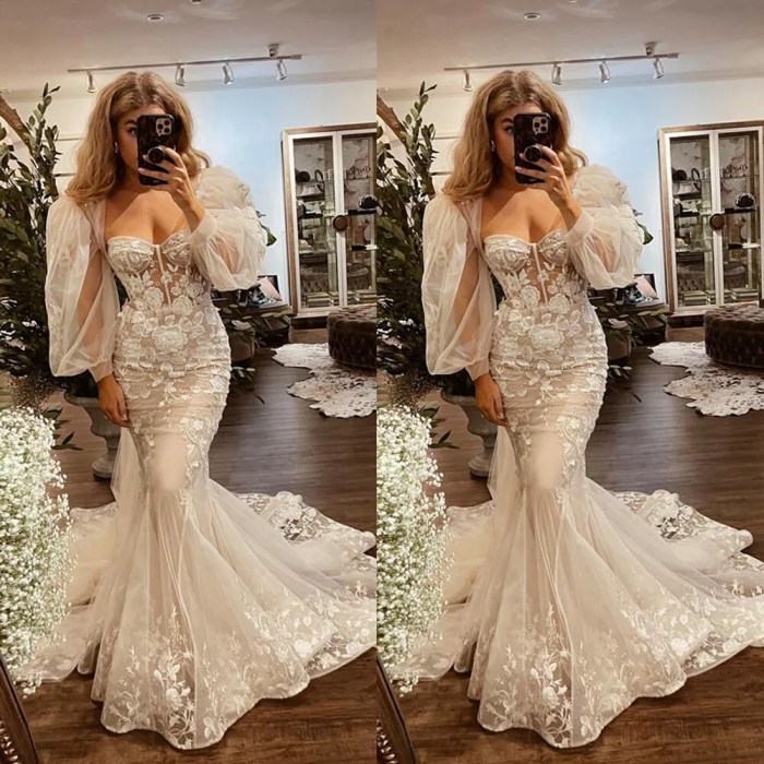 Lace long sleeve mermaid wedding dress