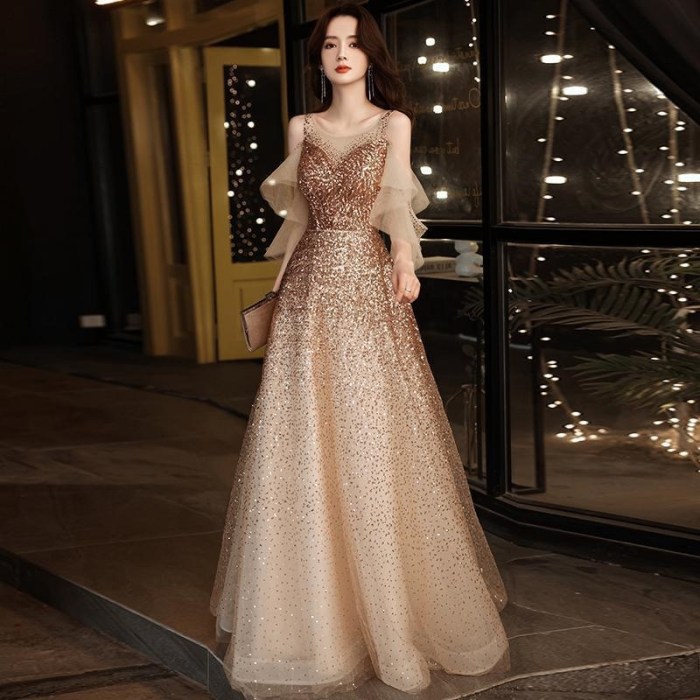 Long gold dresses for wedding