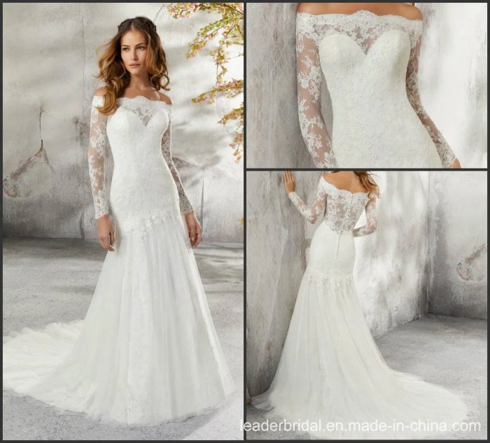 Long sleeve low cut wedding dress